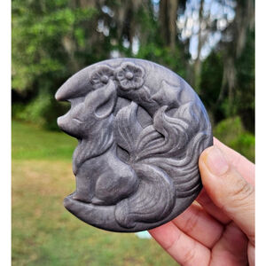silver obsidian fox moon 3.3 in